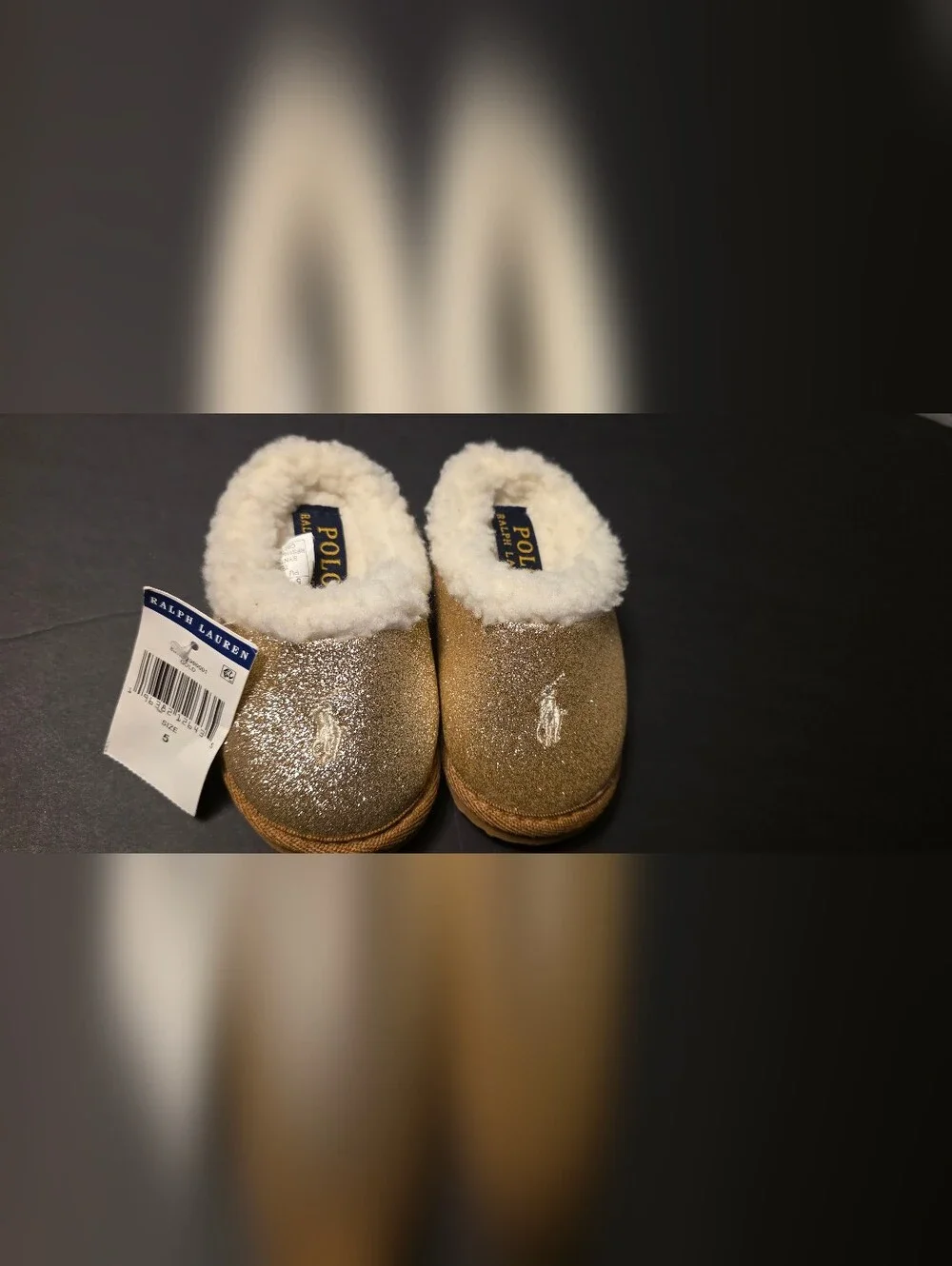 Polo by Ralph Lauren Kids' Gold Glitter Shearling Slippers